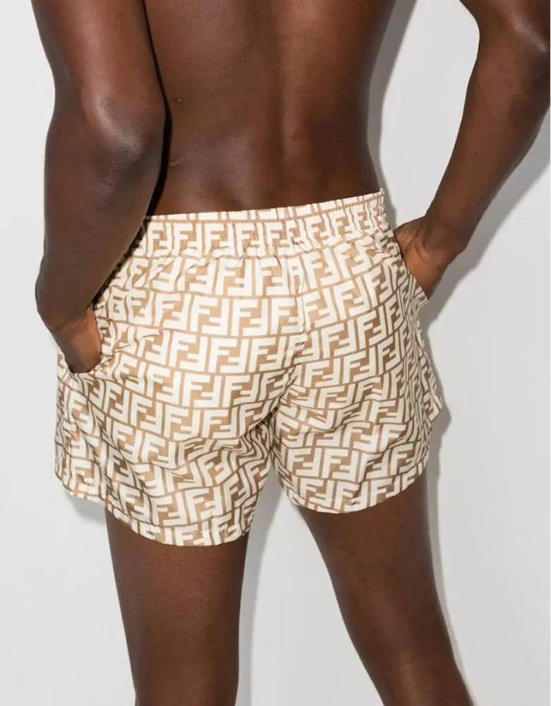 Fendi FF Print Swim Shorts Beige