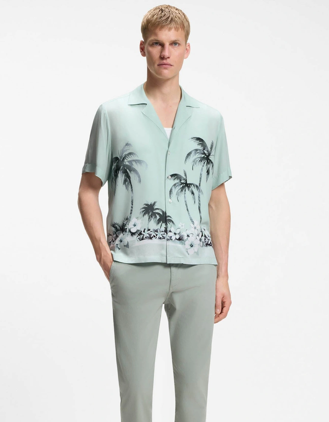 BOSS Orange Rayer Mens Short Sleeve Shirt - Turquoise/Aqua 446