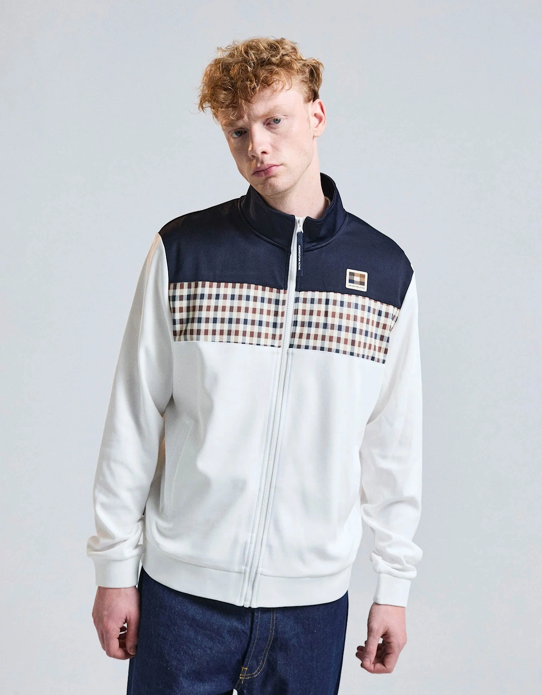 Aquascutum Mens Club Check Shoulder Track Top - Navy 11