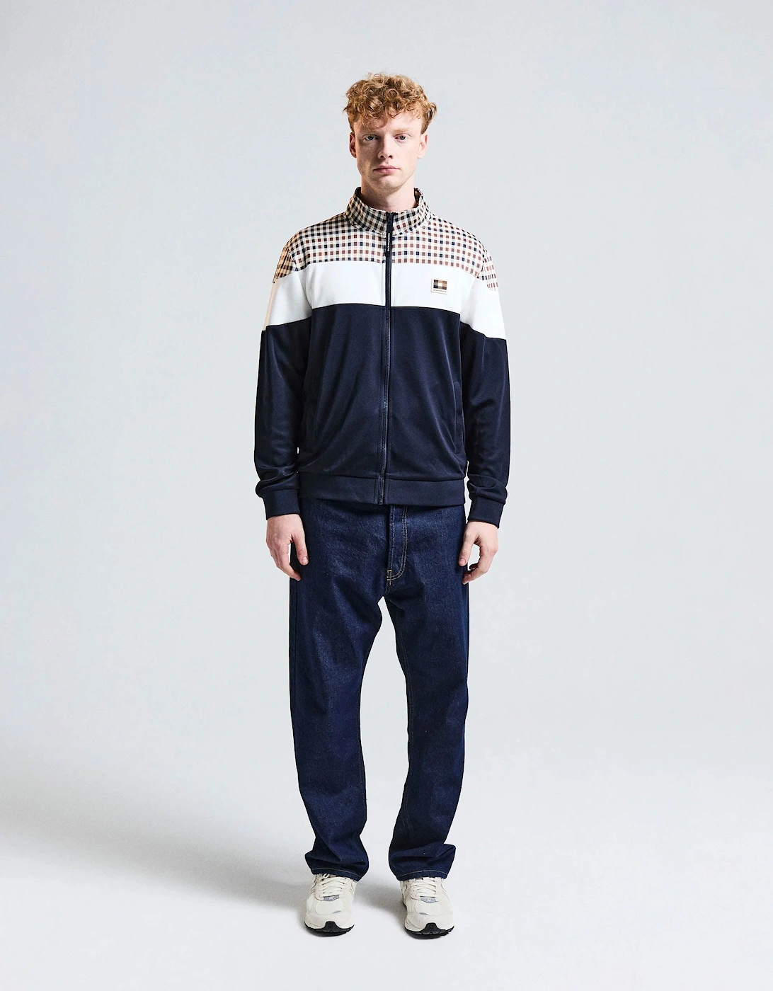 Aquascutum Mens Club Check Shoulder Track Top - Navy 11