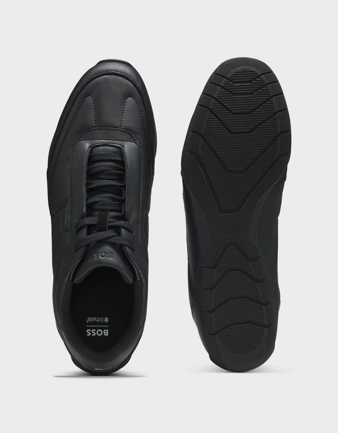 BOSS Orange Jaylen Mens Leather Trainers with Logo Detail  - Black 005