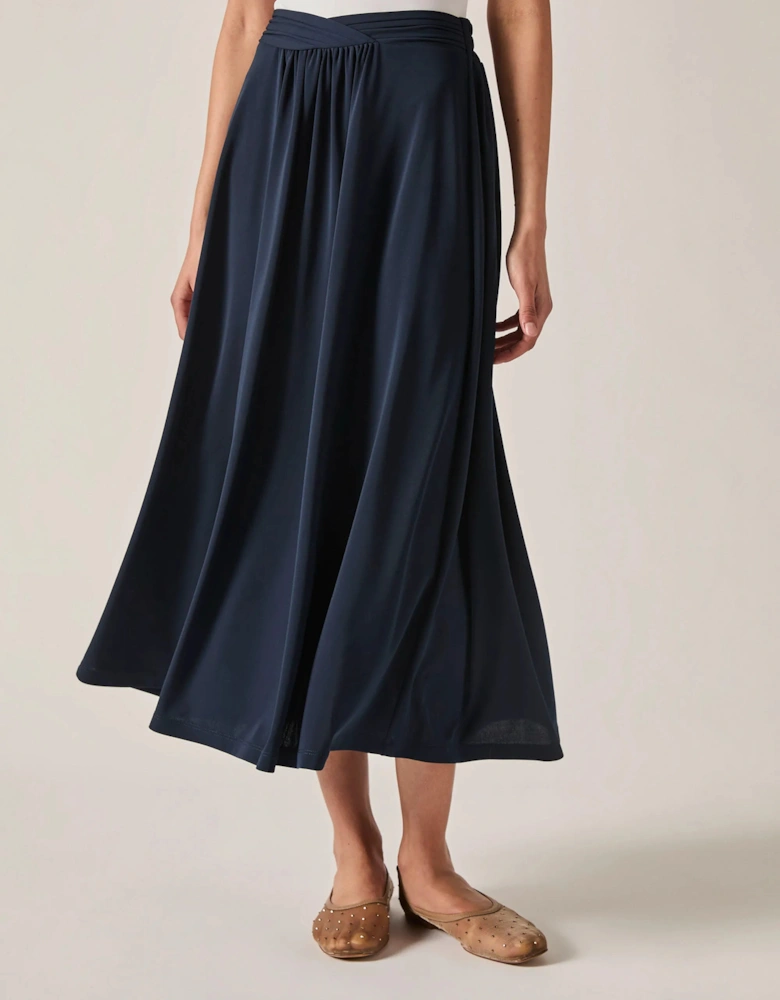 Navy Jersey Midi Skirt