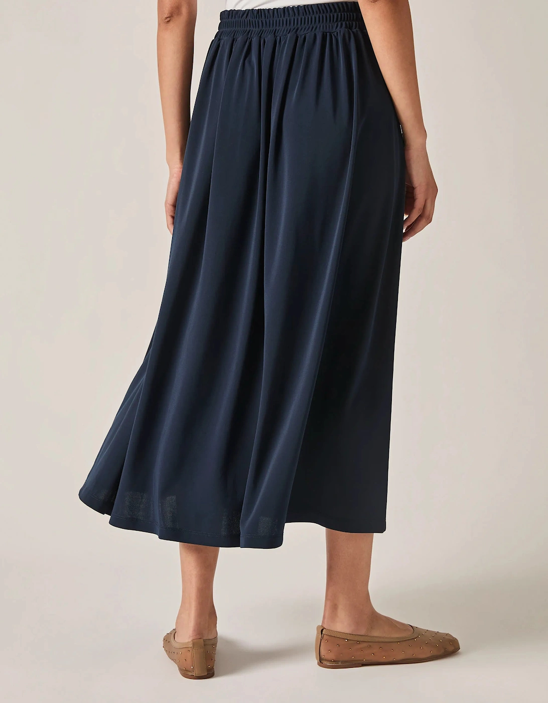 Navy Jersey Midi Skirt