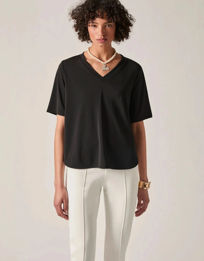 Black Jersey V-Neck Top