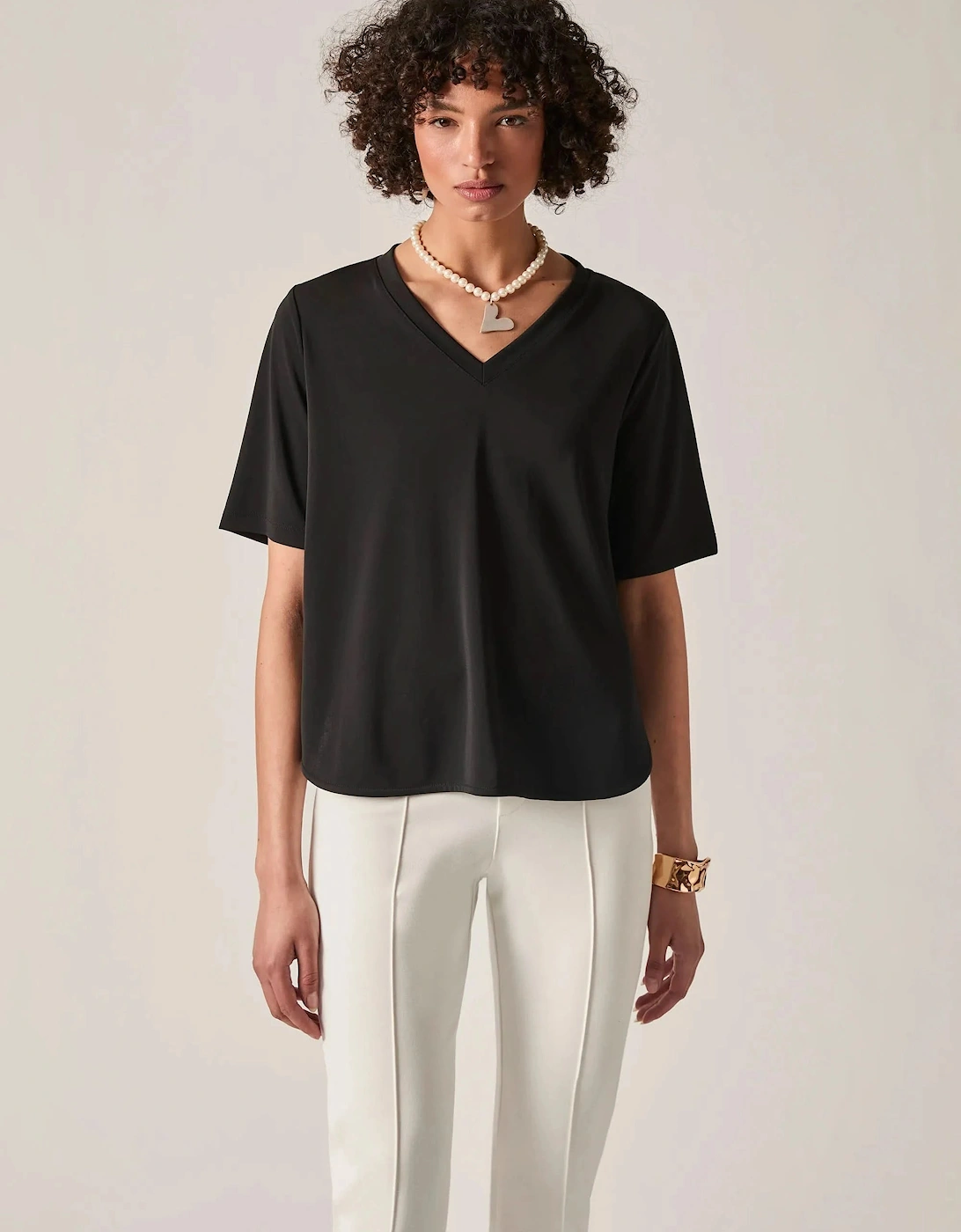 Black Jersey V-Neck Top