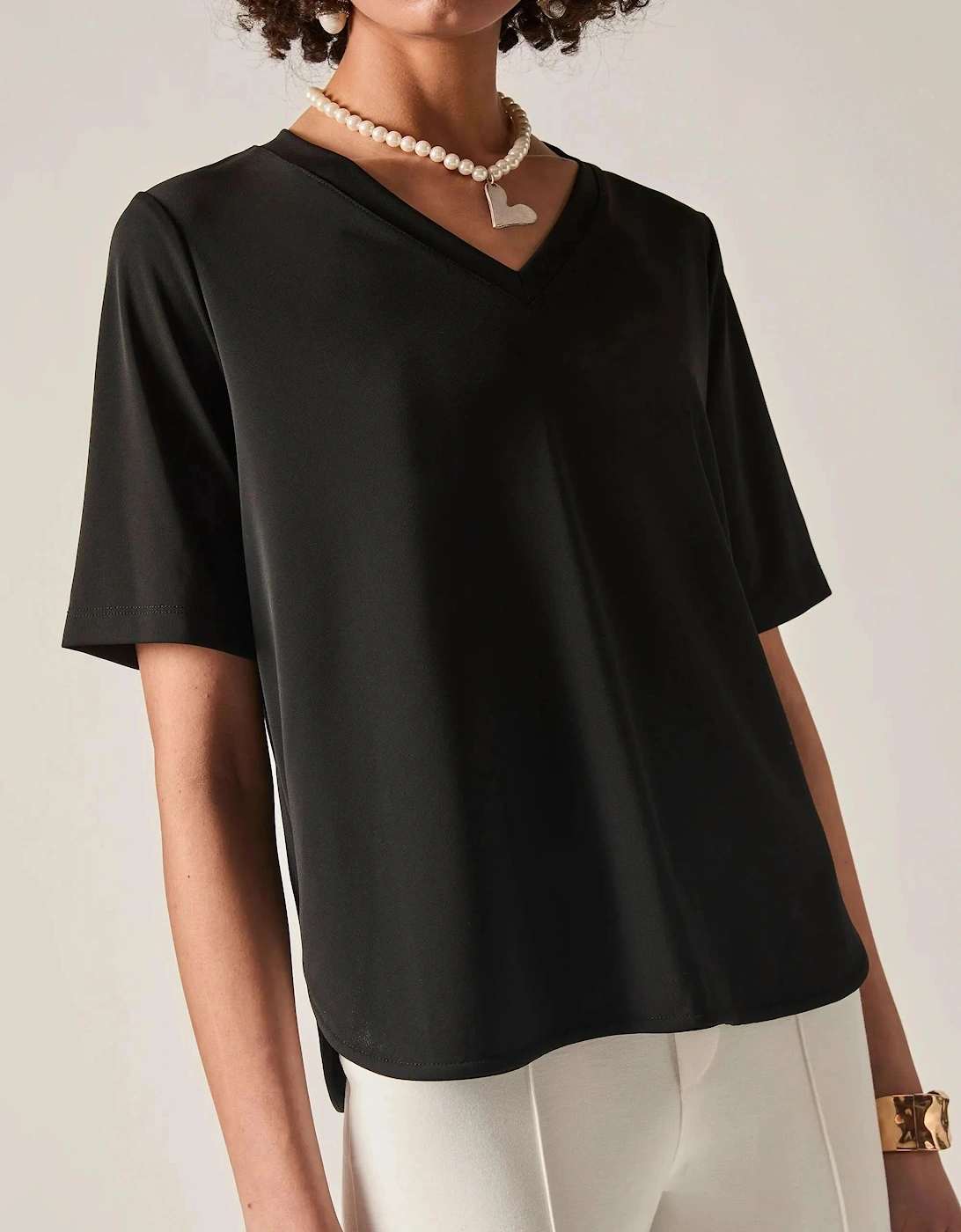 Black Jersey V-Neck Top