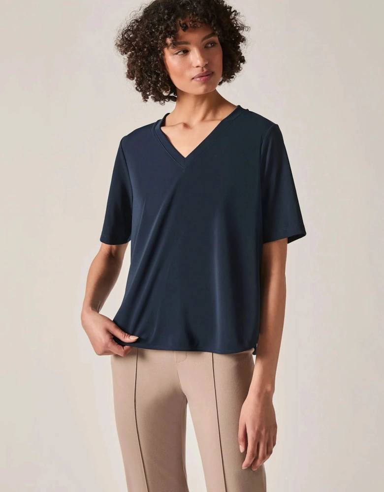 Navy Jersey V-Neck Top