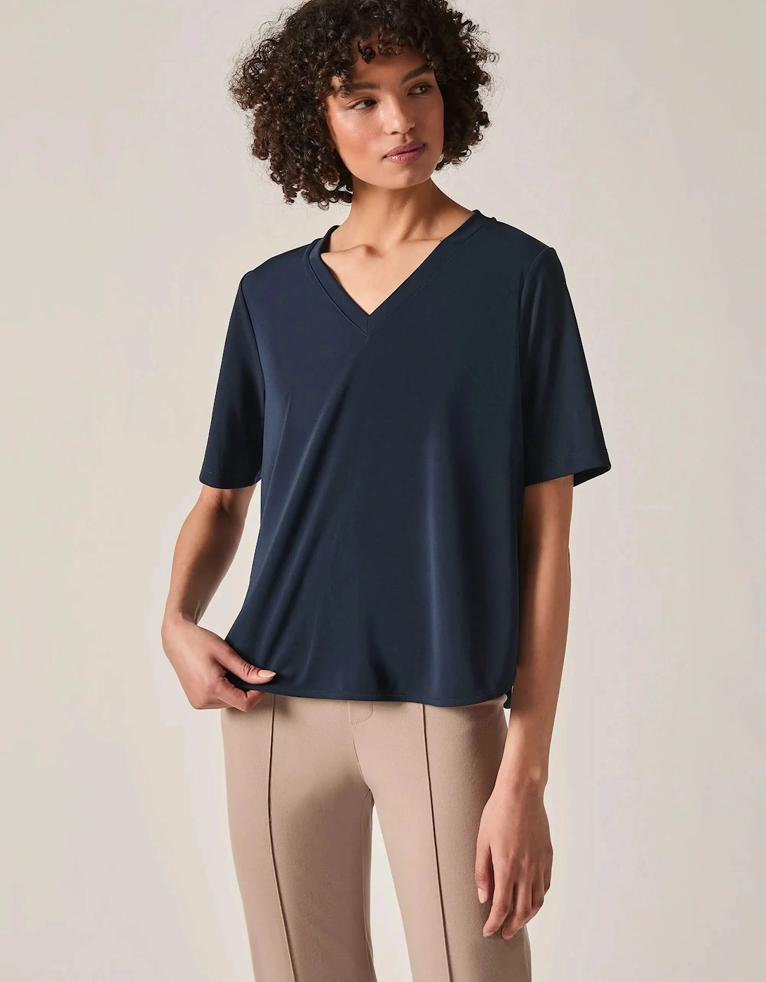 Navy Jersey V-Neck Top
