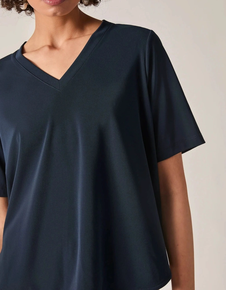 Navy Jersey V-Neck Top