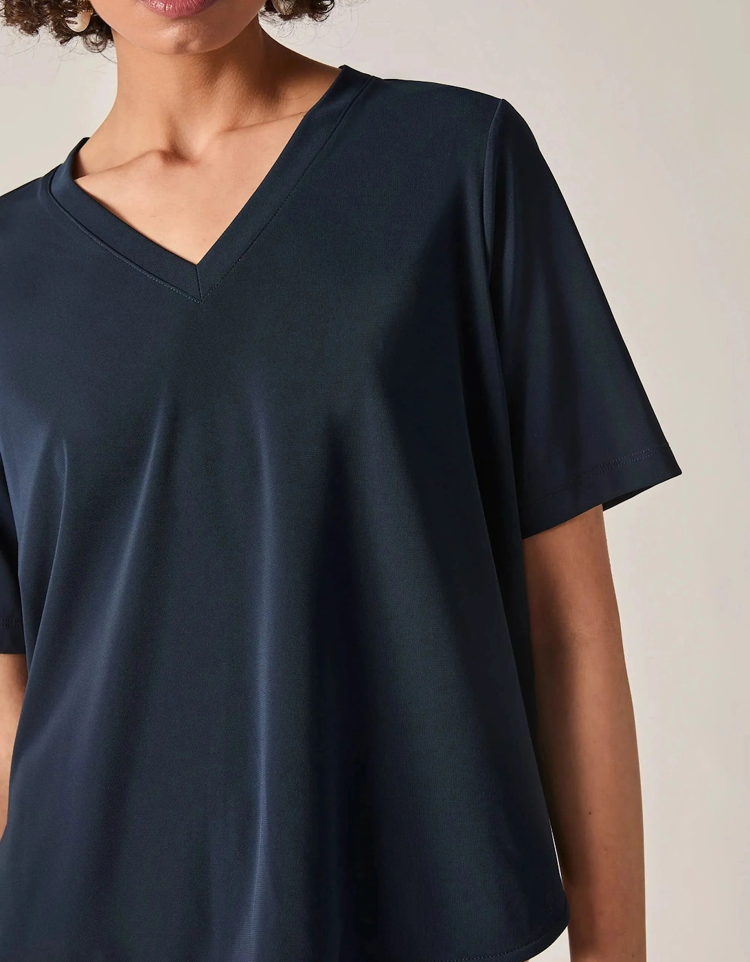 Navy Jersey V-Neck Top
