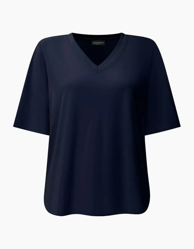 Navy Jersey V-Neck Top