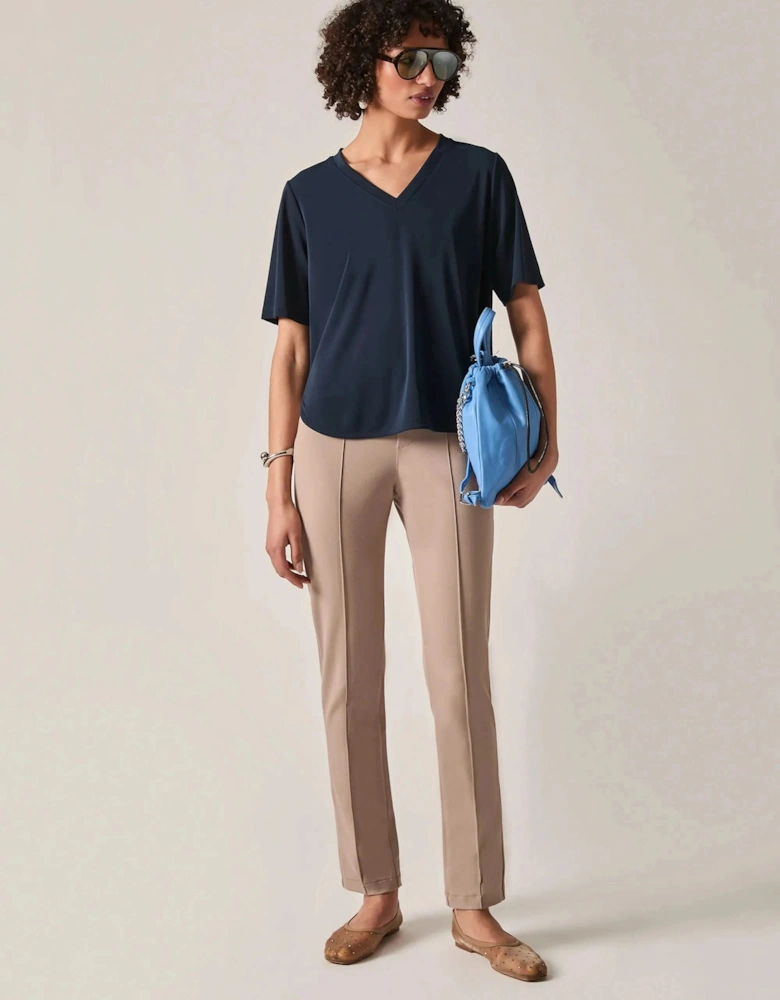 Navy Jersey V-Neck Top