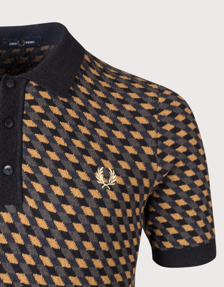 Regular Fit Geometric Knitted Polo Shirt