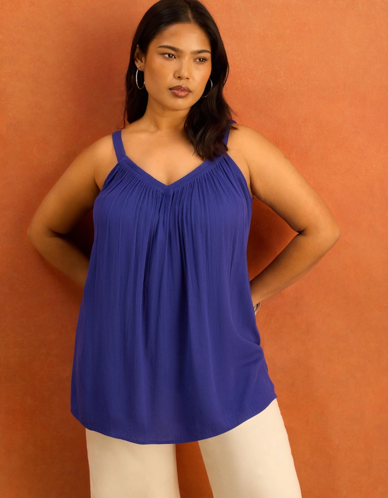 Blue Crinkle Gathered Cami