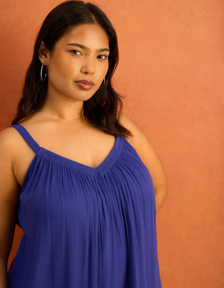 Blue Crinkle Gathered Cami