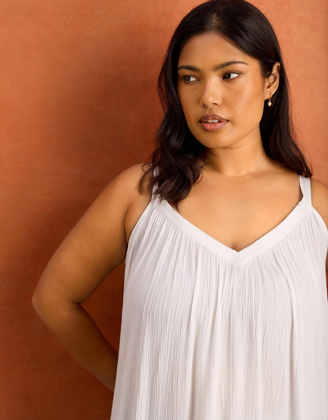 White Crinkle Gathered Cami