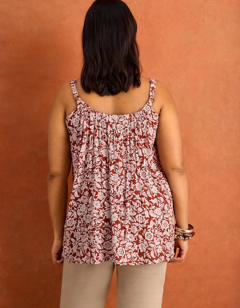 Rust Floral Print Crinkle Gathered Cami
