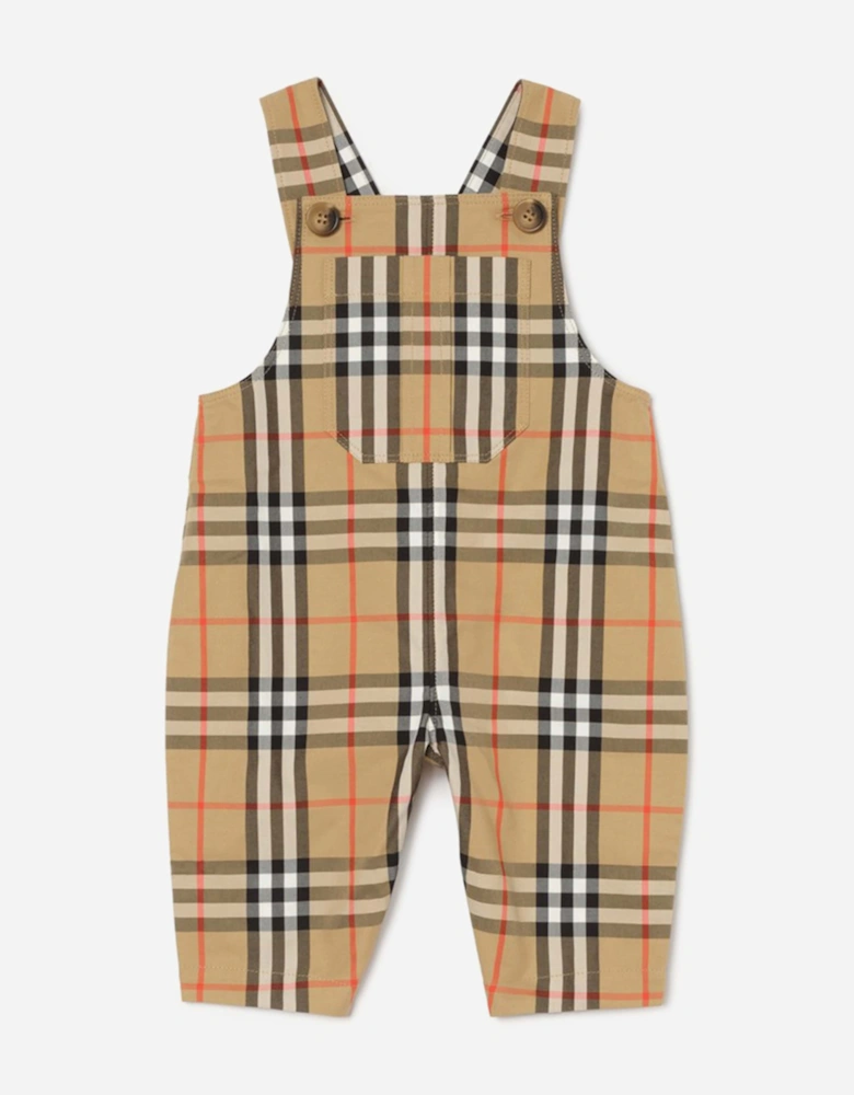 Burberry Baby Boys Darwin Check Dungaree Set in Beige