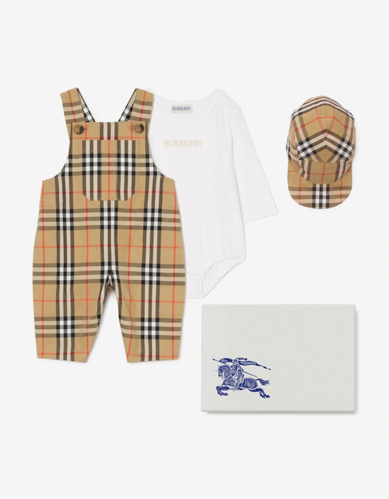 Burberry Baby Boys Darwin Check Dungaree Set in Beige