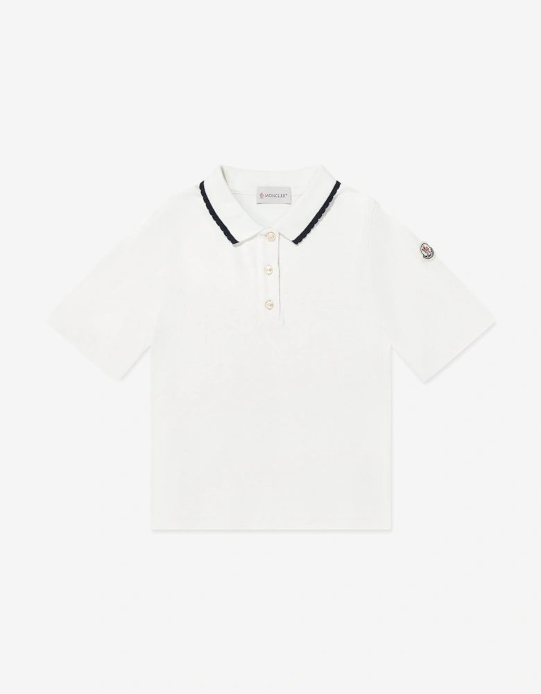 Moncler Enfant Girls Cotton Polo Shirt in White