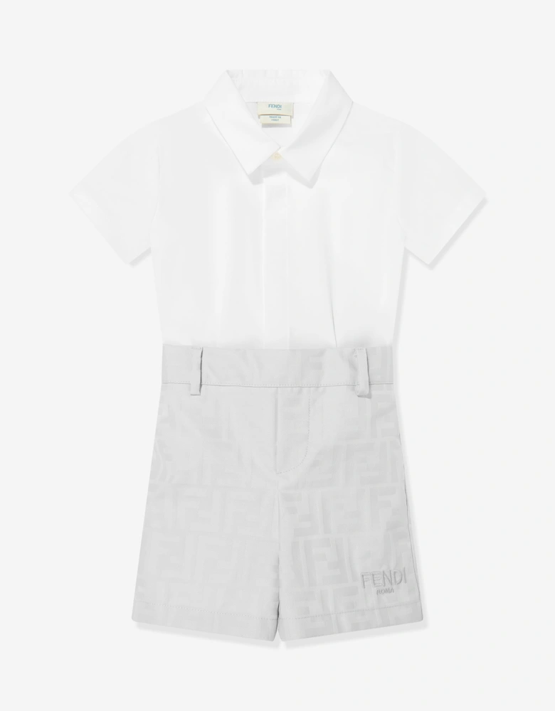 Fendi Baby Boys Poplin Playsuit in Grey
