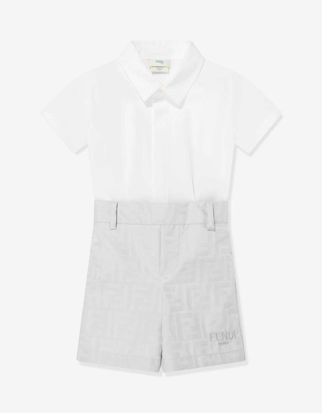 Fendi Baby Boys Poplin Playsuit in Grey