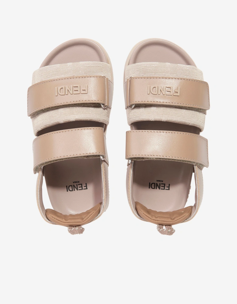 Fendi Kids Leather Logo Sandals in Beige