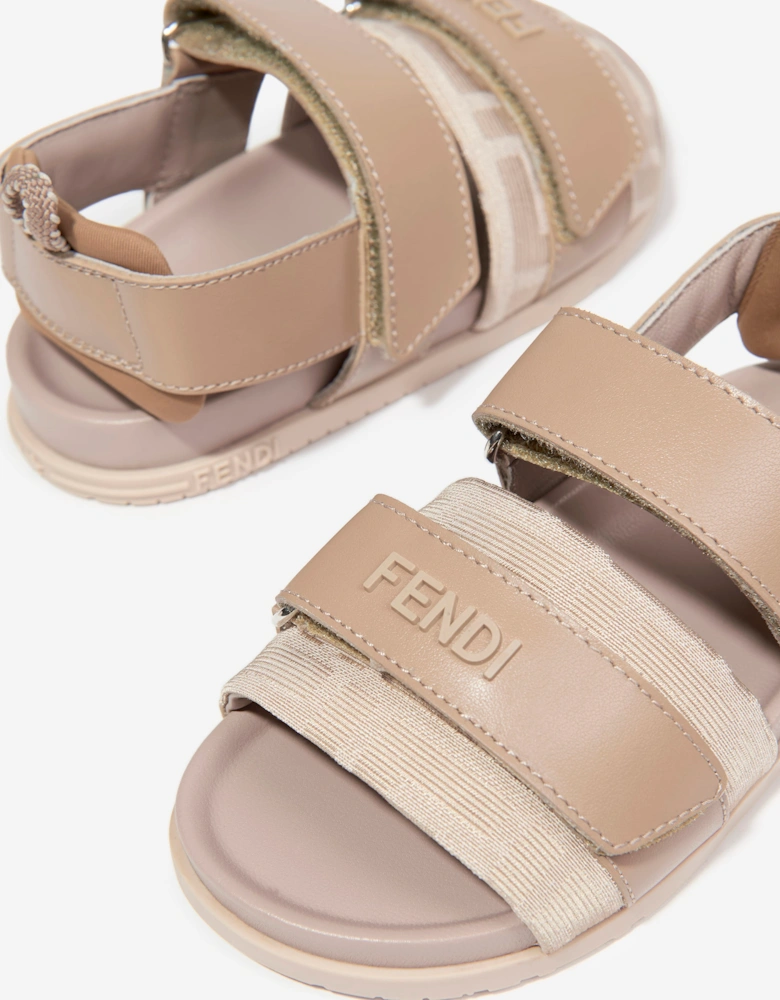 Fendi Kids Leather Logo Sandals in Beige