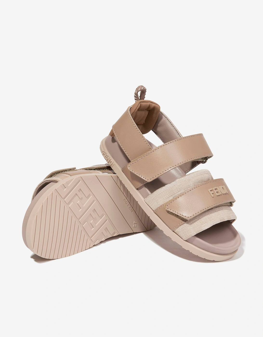 Fendi Kids Leather Logo Sandals in Beige