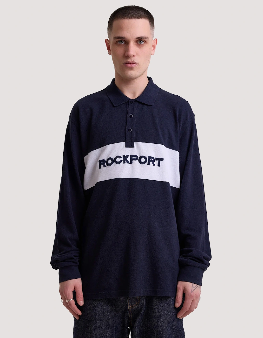 Relaxed Fit Hill Long Sleeve Panel Polo Shirt