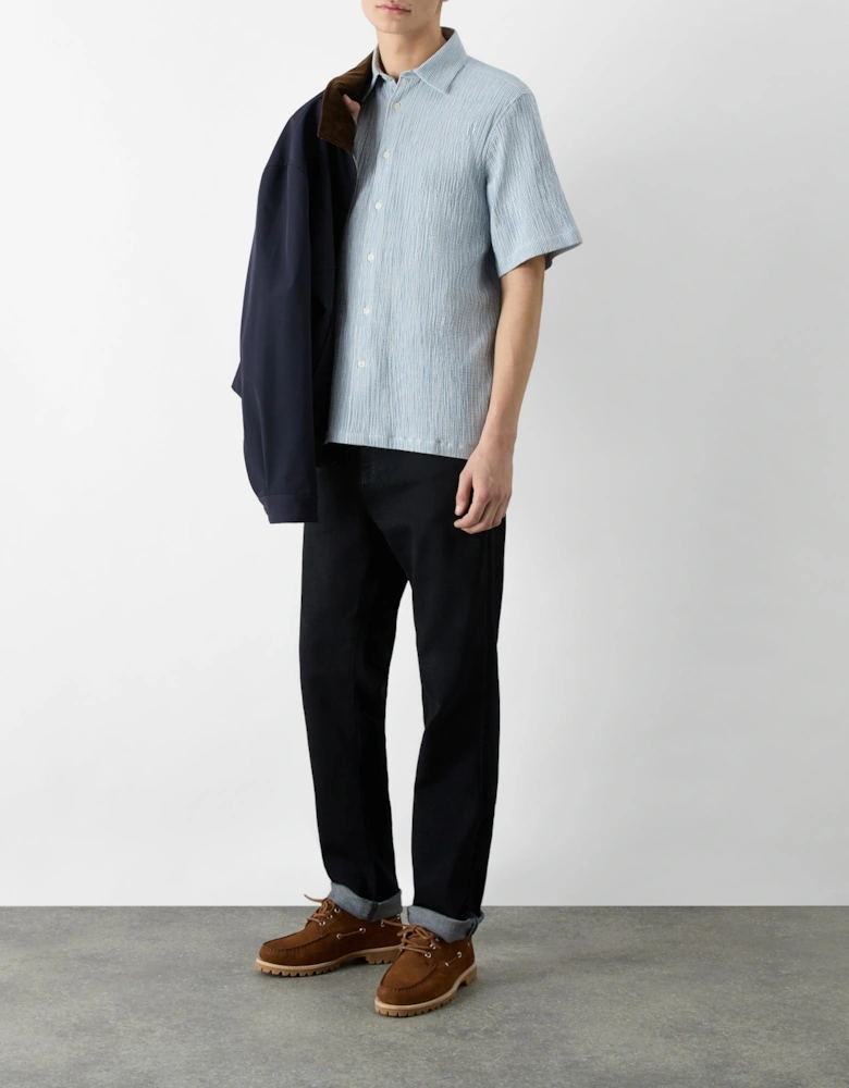 Oliver Sweeney Somerton Mens Striped Linen Shirt - Fine Blue Stripe