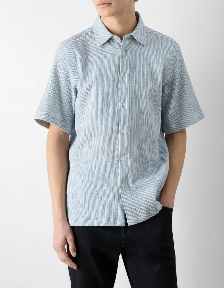 Oliver Sweeney Somerton Mens Striped Linen Shirt - Fine Blue Stripe