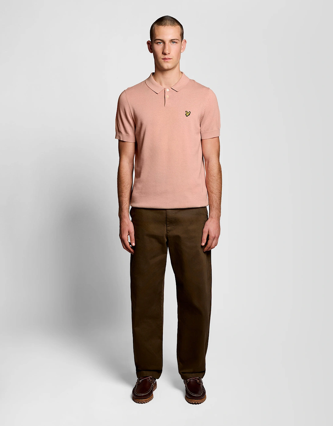 Lyle & Scott Cotton Short Sleeve Mens Knitted Polo - Y120 Pink Grapefruit
