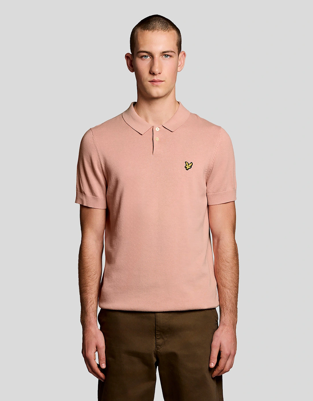 Lyle & Scott Cotton Short Sleeve Mens Knitted Polo - Y120 Pink Grapefruit, 7 of 6