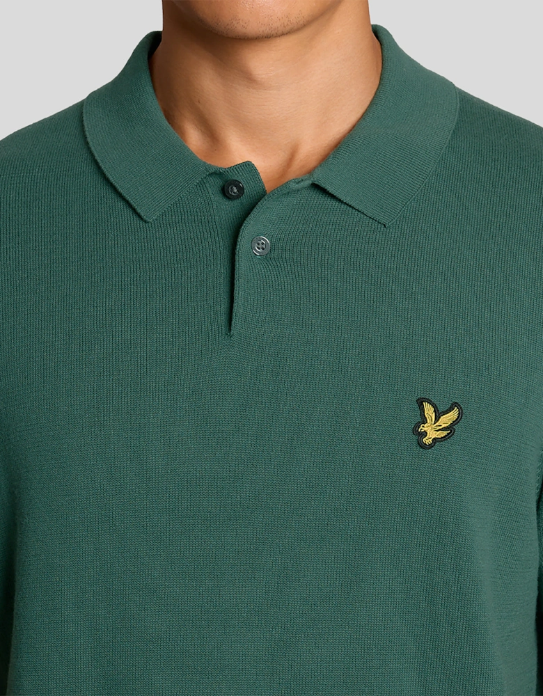 Lyle & Scott Cotton Short Sleeve Mens Knitted Polo - W130 Everglade