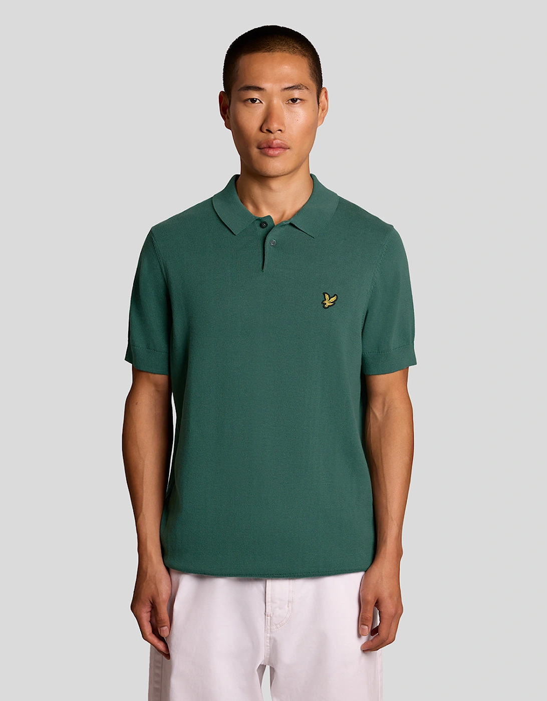 Lyle And Scott Men's Green Lyle & Scott Cotton Short Sleeve Knitted Polo - W130 Everglade - Size 42