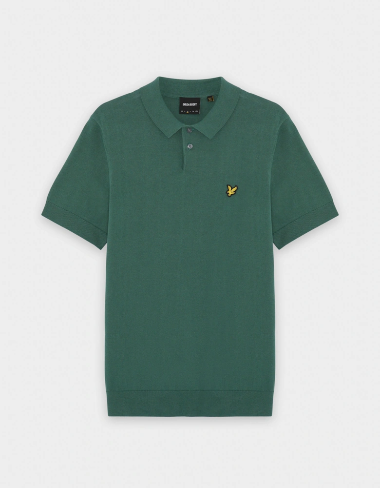 Lyle & Scott Cotton Short Sleeve Mens Knitted Polo - W130 Everglade