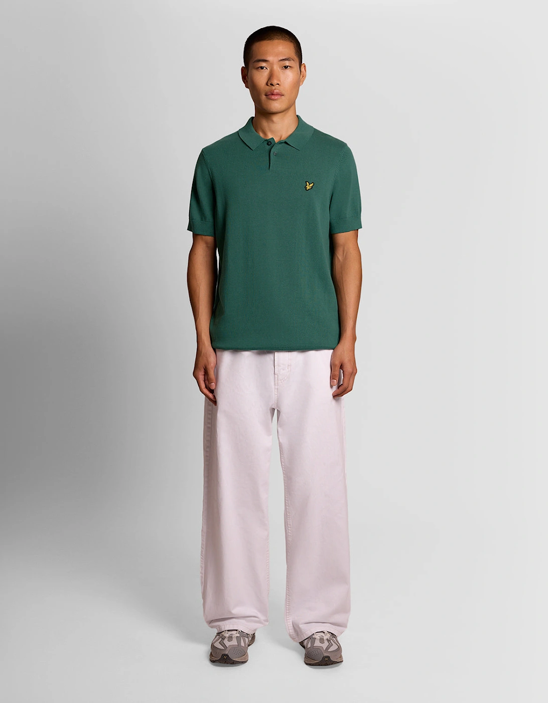 Lyle & Scott Cotton Short Sleeve Mens Knitted Polo - W130 Everglade