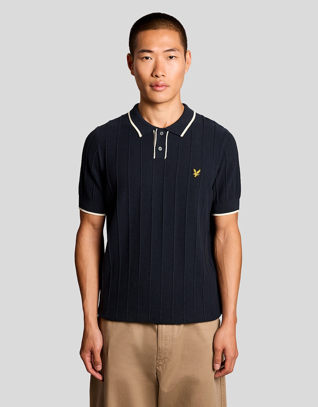 Lyle & Scott Tipped Pique Mens Knitted Polo - Z271 Dark Navy