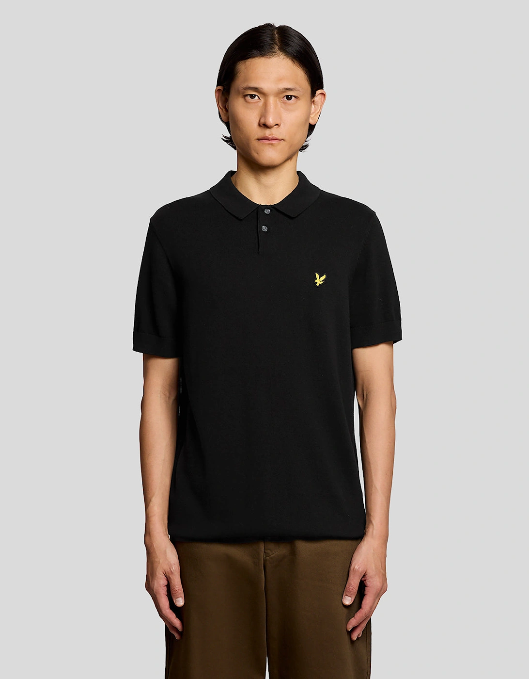 Lyle & Scott Cotton Short Sleeve Mens Knitted Polo - Z865 Jet Black, 7 of 6