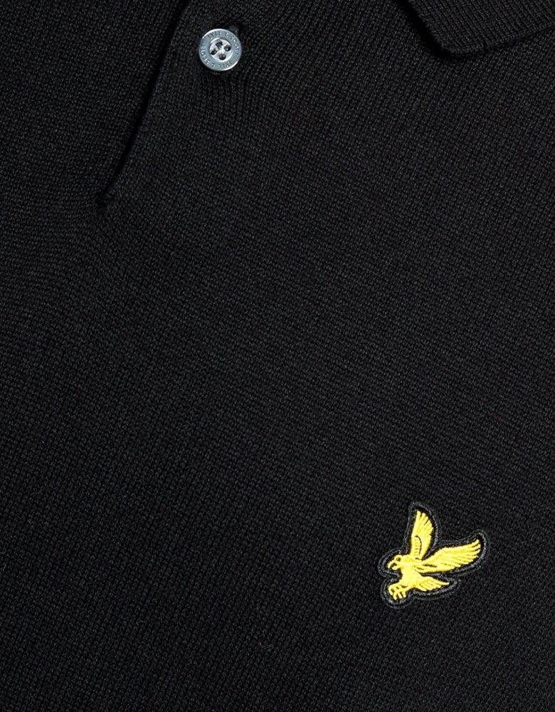 Lyle & Scott Cotton Short Sleeve Mens Knitted Polo - Z865 Jet Black