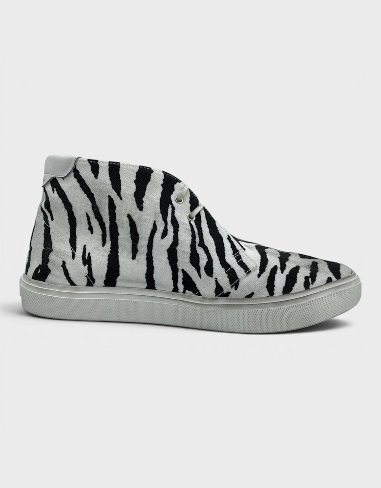 Zebra Canvas Distressed Laced Sneakers Black White