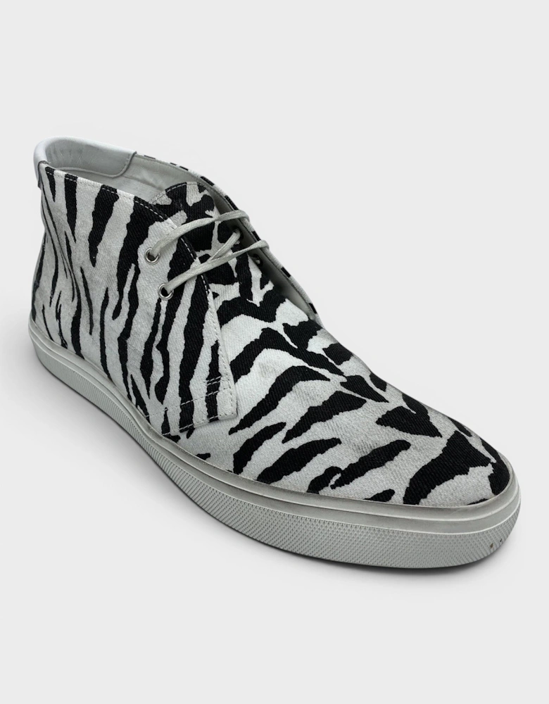 Zebra Canvas Distressed Laced Sneakers Black White