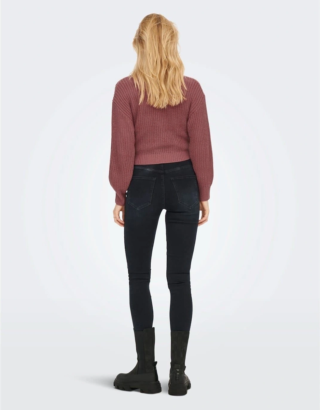 Cropped V-Neck Relaxed Fit Sweater