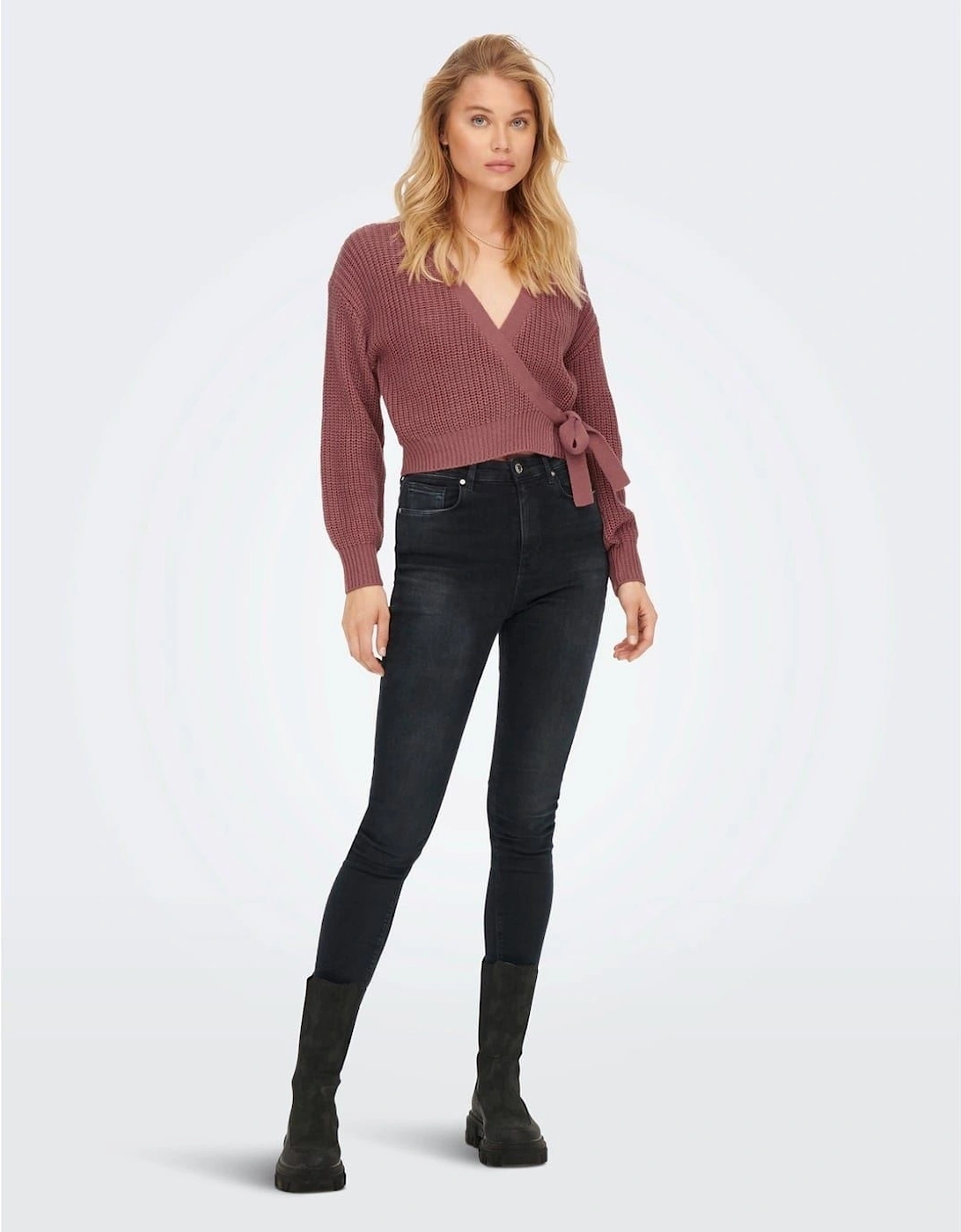 Cropped V-Neck Relaxed Fit Sweater