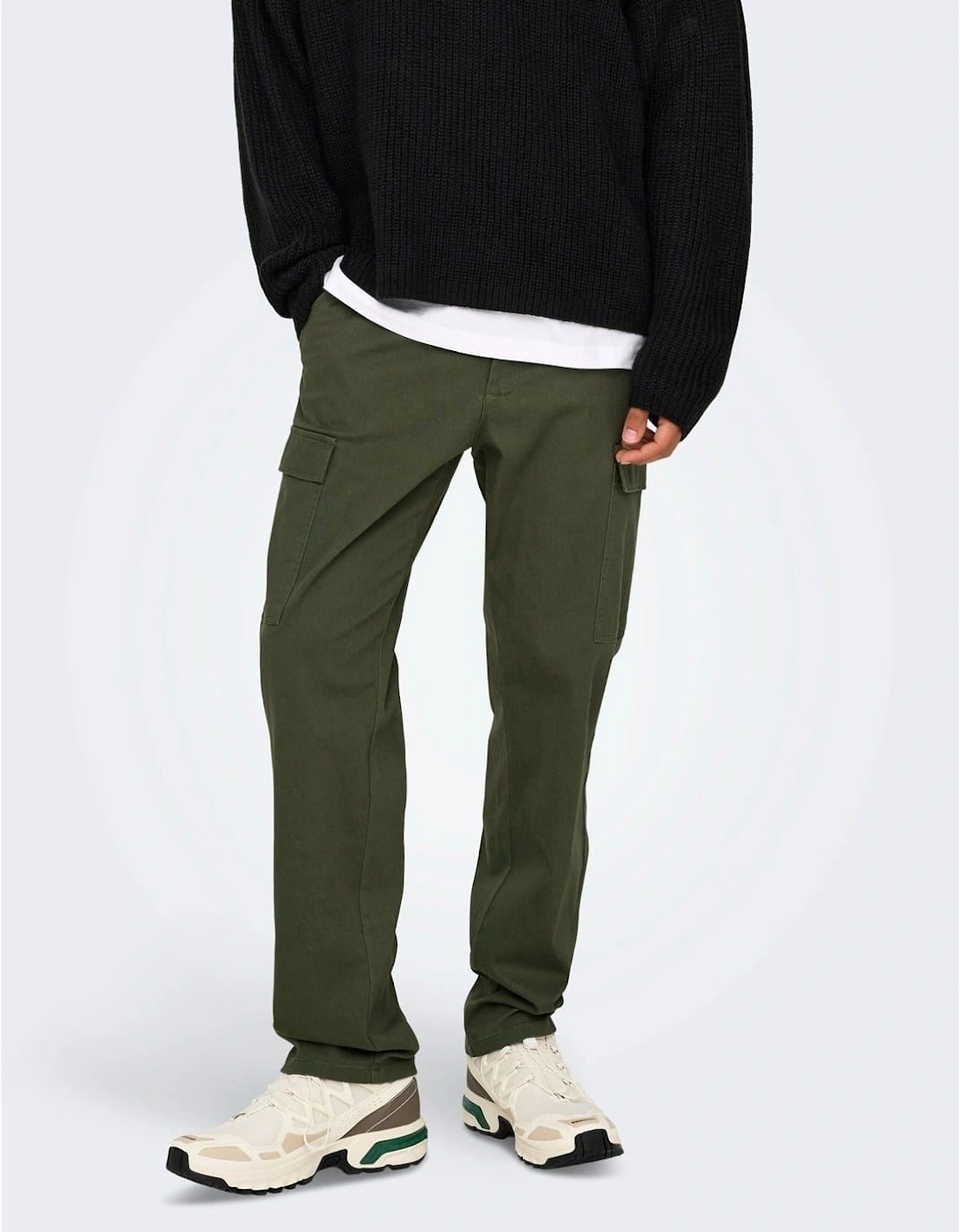 Solid Patterned Straight Cargo Pants