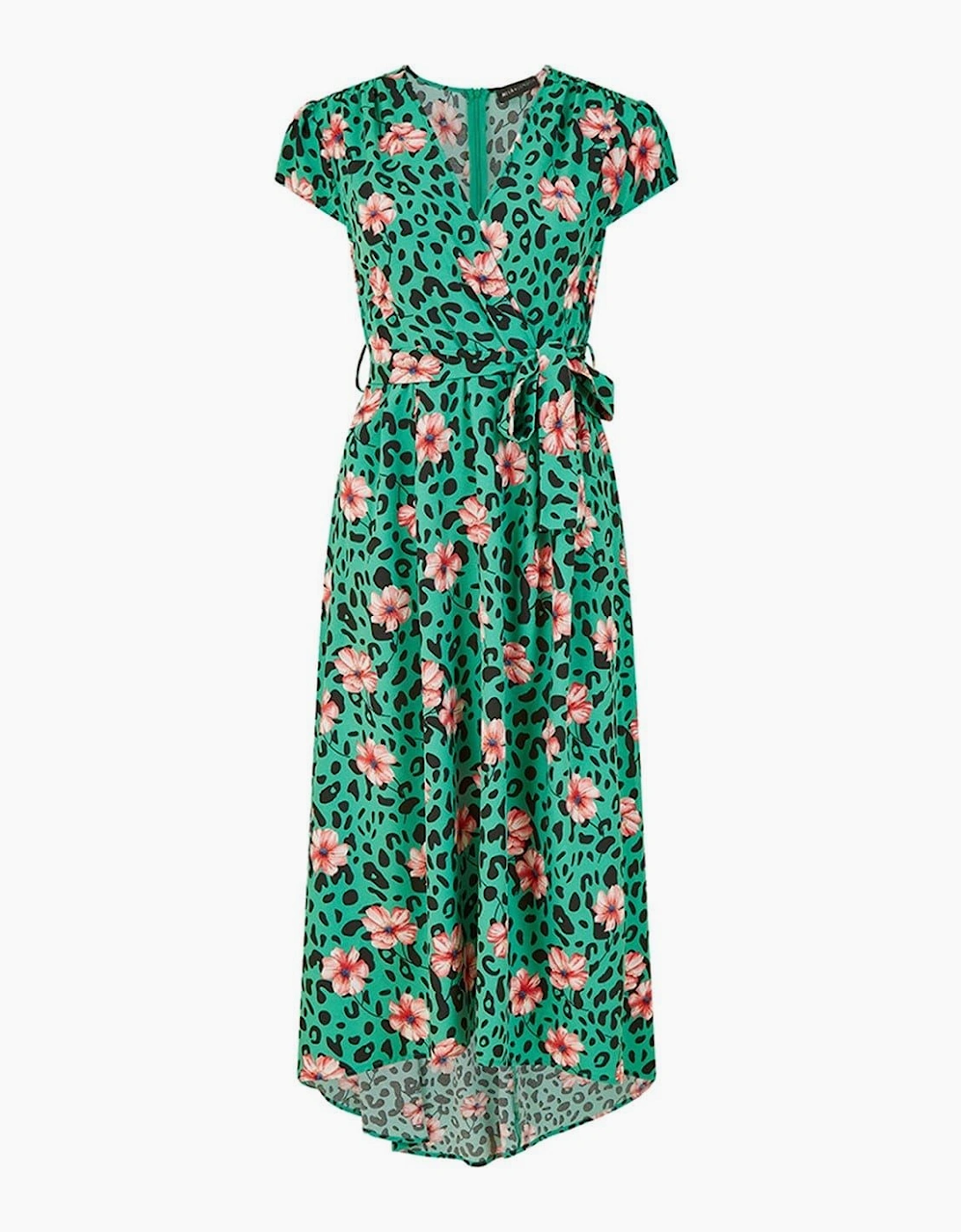 Mela London Women's Green Animal Print V-Neck Midi Wrap Dress - Size: 8