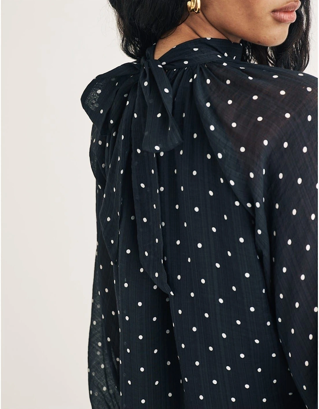 High Neck Relaxed Fit Long Sleeve Blouse