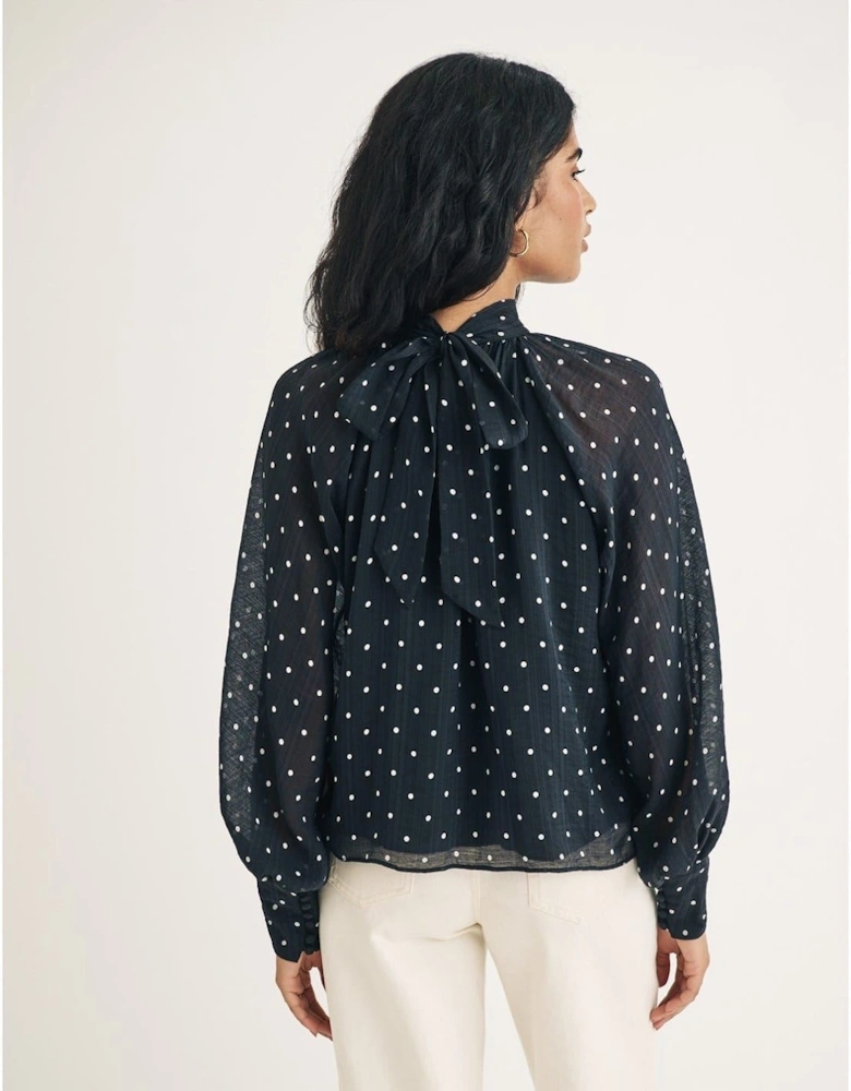 High Neck Relaxed Fit Long Sleeve Blouse
