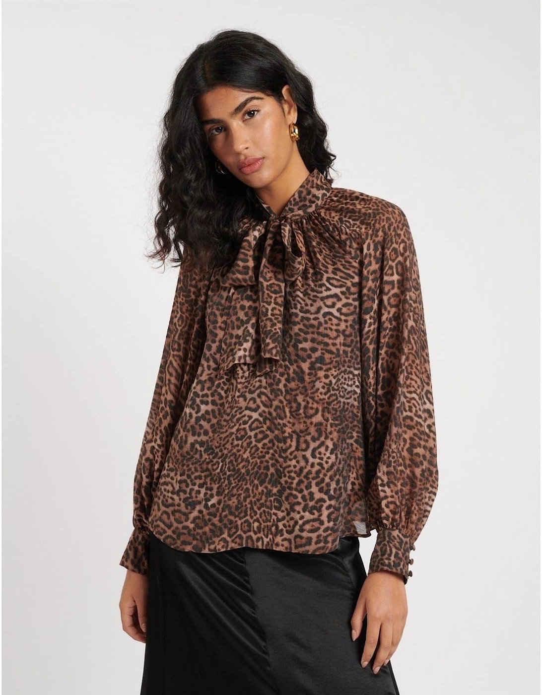 Tie Neck Relaxed Fit Long Sleeve Blouse